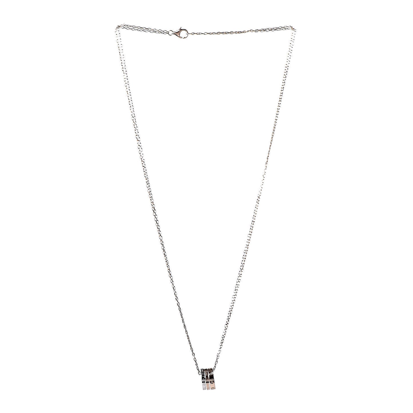 18K White Pink Gold Diamond Three Ring LOVE Pendant Necklace