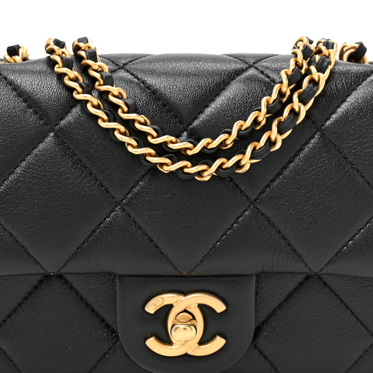 Lambskin Quilted Pearl Small Flap Black Black