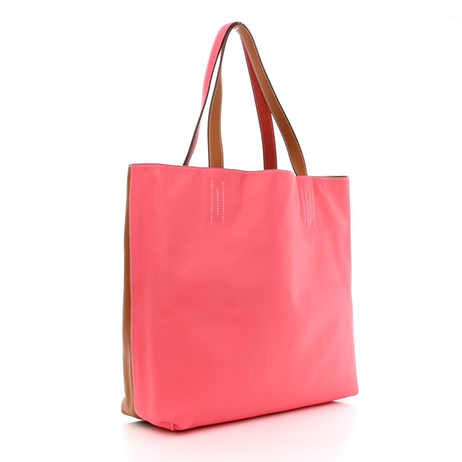 Hermes Veau Sikkim Double Sens 36 Reversible Tote Gold Rose Azalee Rouge Casaque Brique 3 of 17