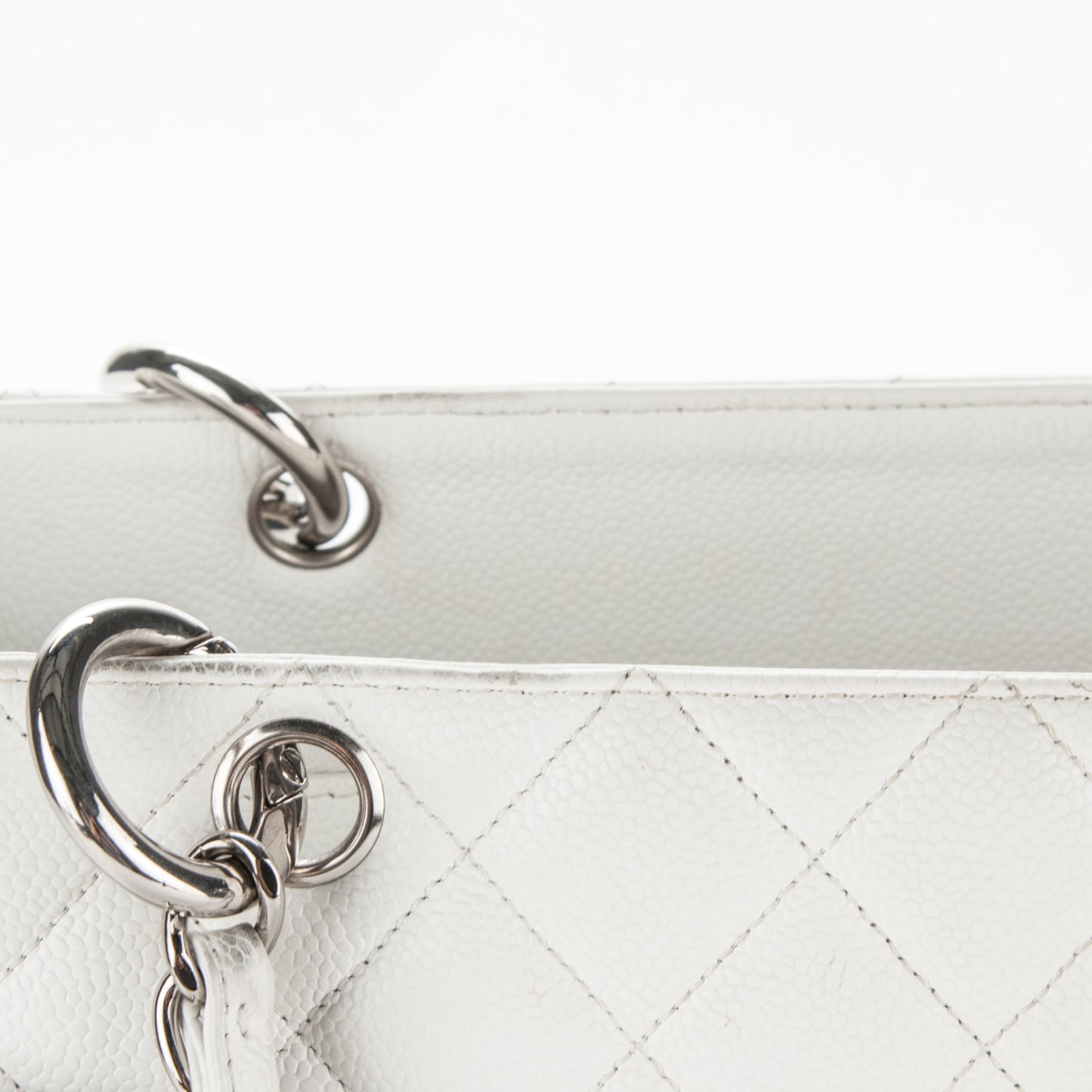 Caviar Quilted Grand Shopping Tote GST White