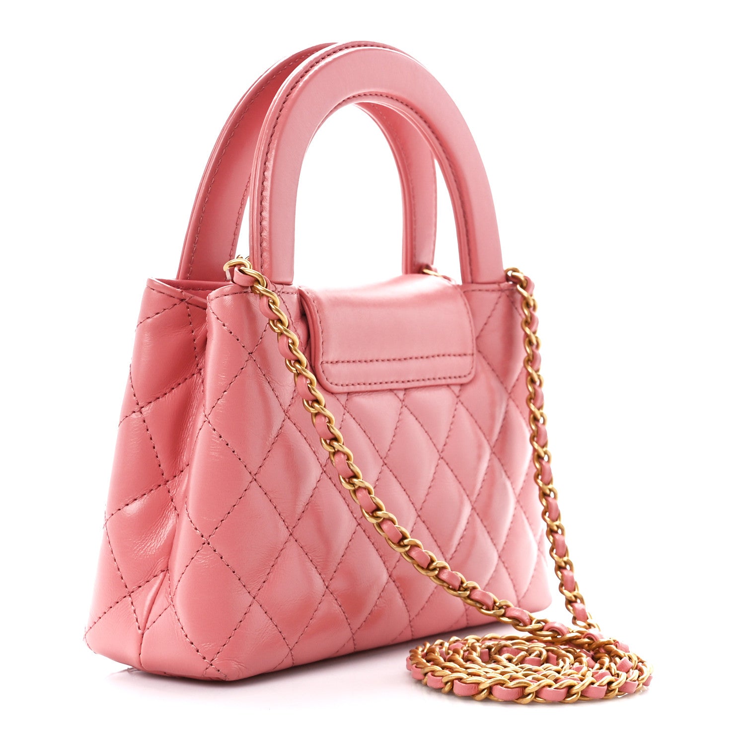 Chanel Shiny Aged Calfskin Quilted Nano Kelly Shopper Coral Pink 3 of 11