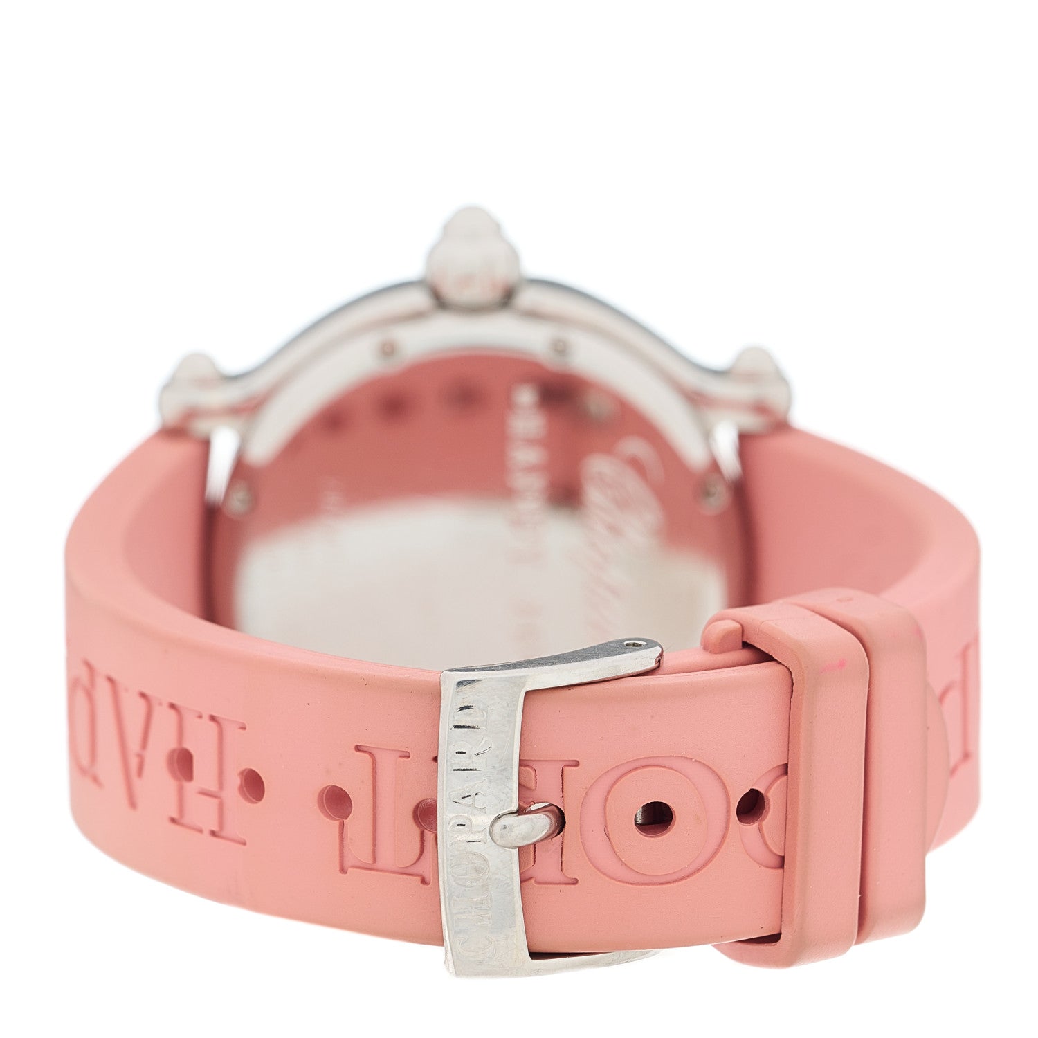 Chopard Stainless Steel Rubber Diamond Pink Sapphire Pink Mother of Pearl 38mm Happy Sport Fish Quartz Watch 3 of 5