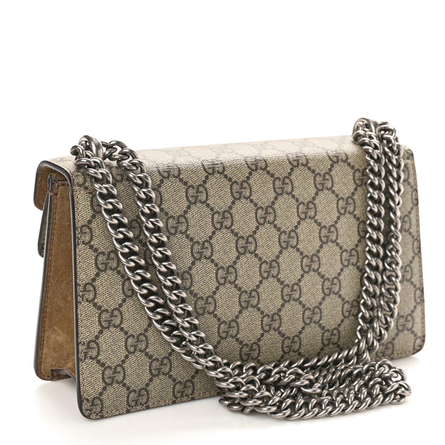 GG Supreme Monogram Suede Crystal Small Dionysus Shoulder Bag Beige Ebony Taupe