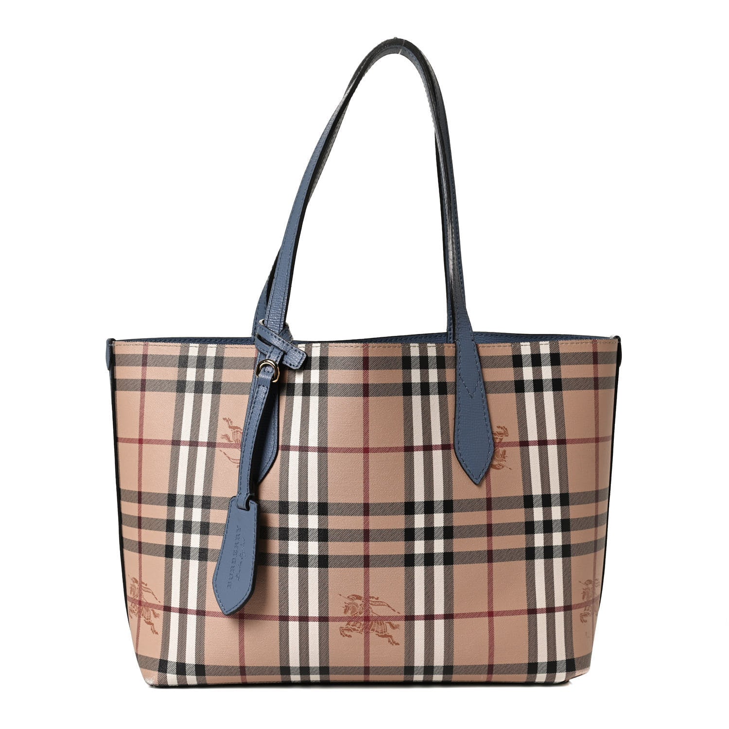Burberry Calfskin Haymarket Check Small Reversible Tote Slate Blue 1 of 23
