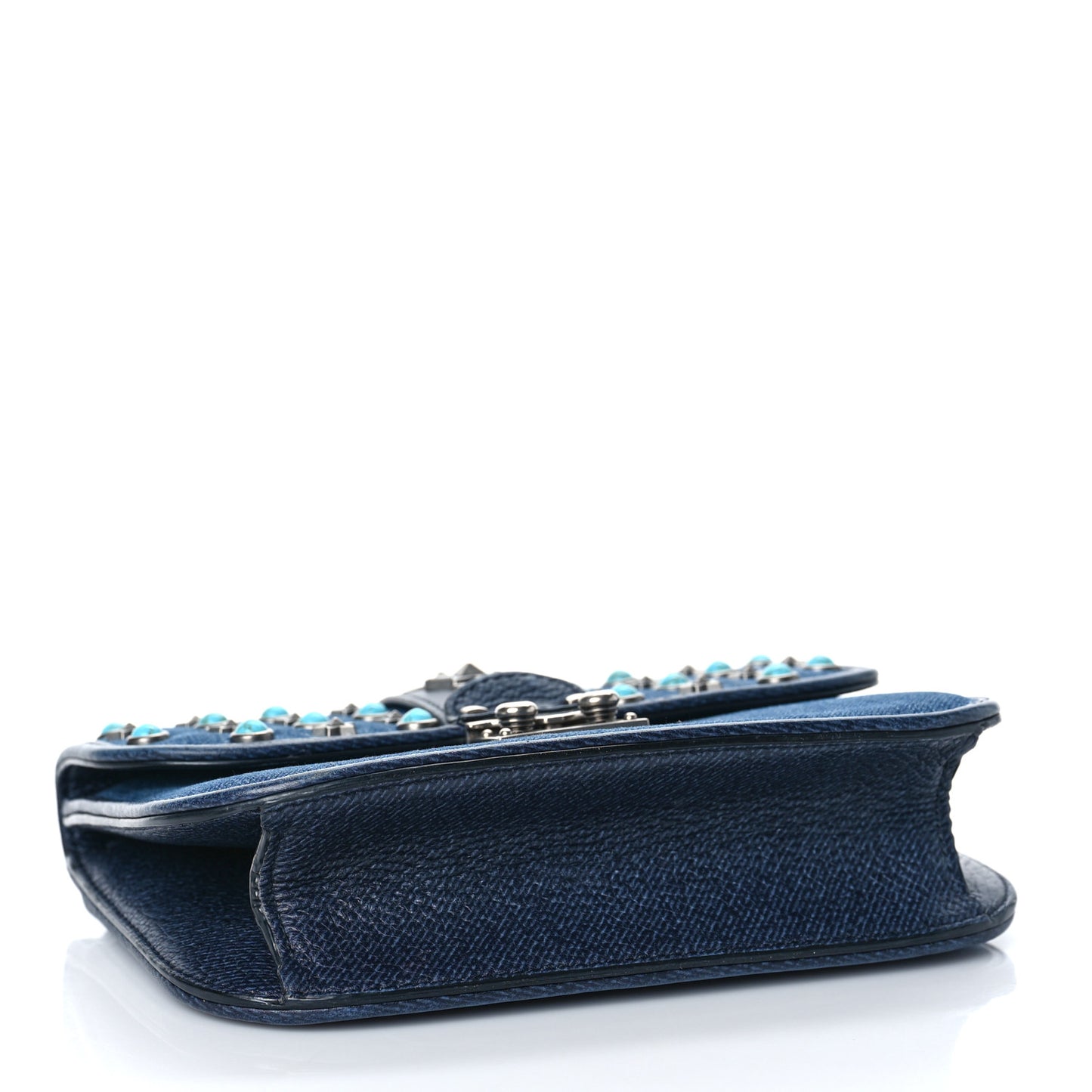 Denim Star Studded Small Lock Flap Blue