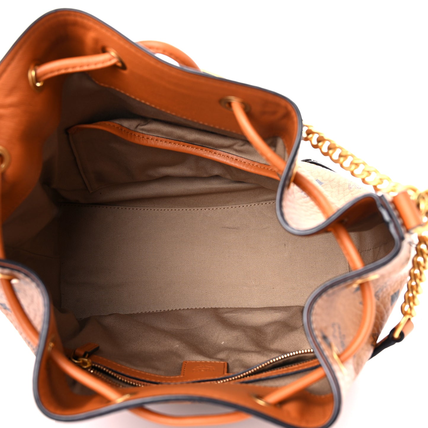 Visetos Small Soft Berlin Drawstring Bucket Bag Cognac