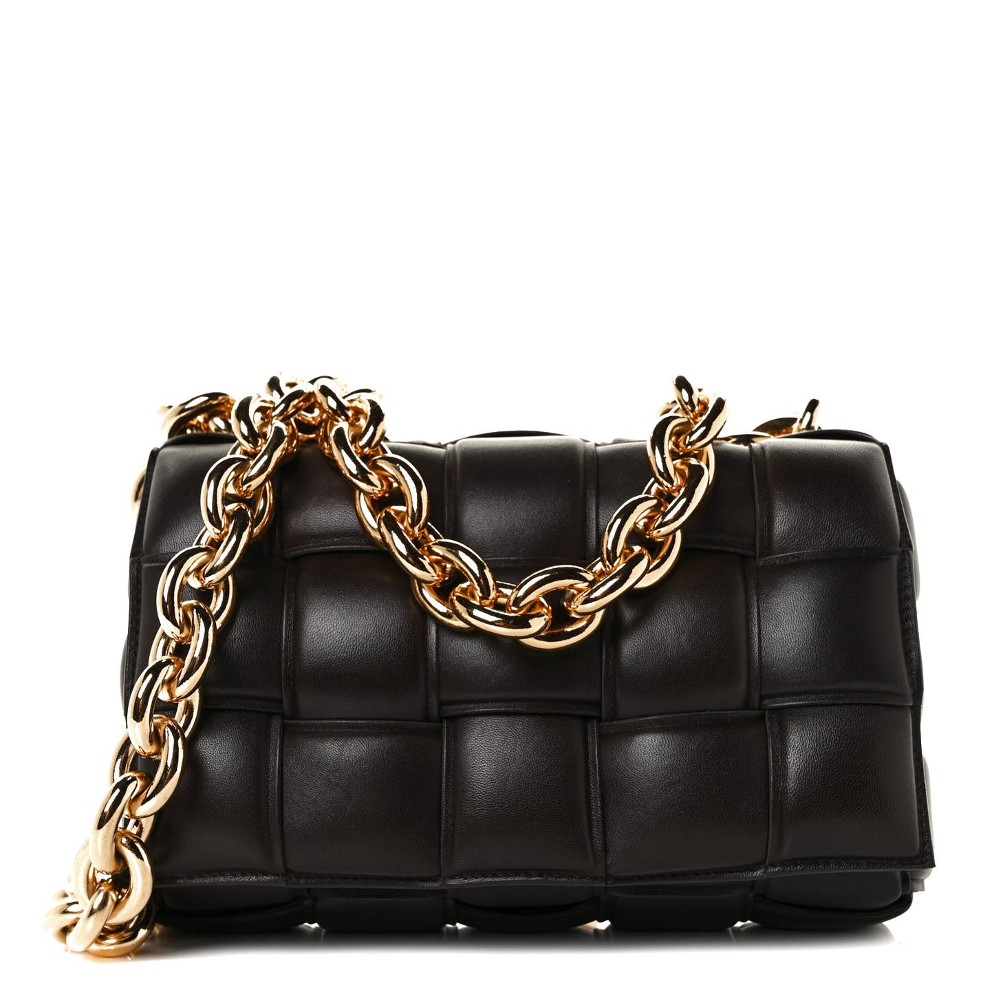 Lambskin Maxi Intreccio Padded Chain Cassette Crossbody Bag Black