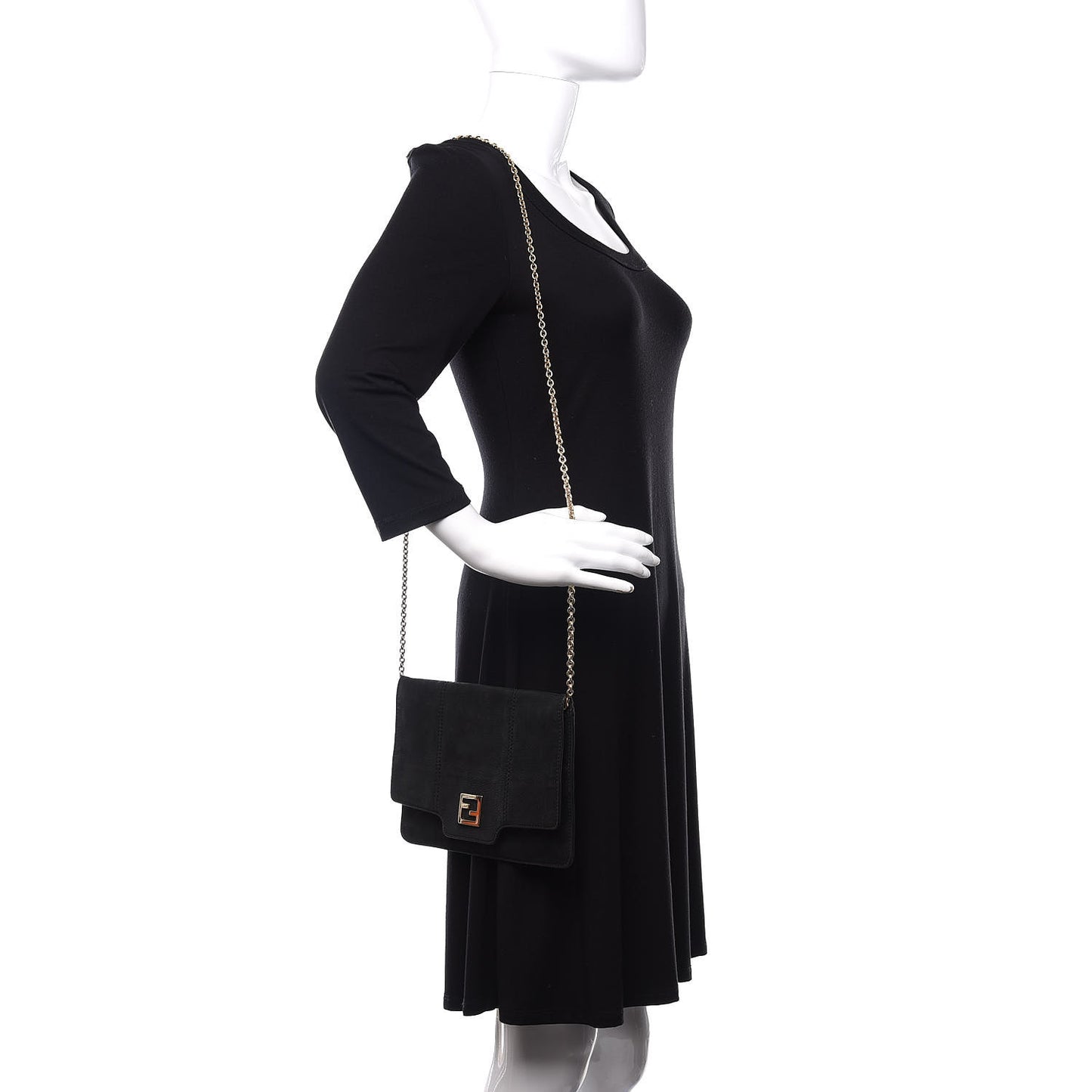 Metallic Nubuck Chain Shoulder Bag Black