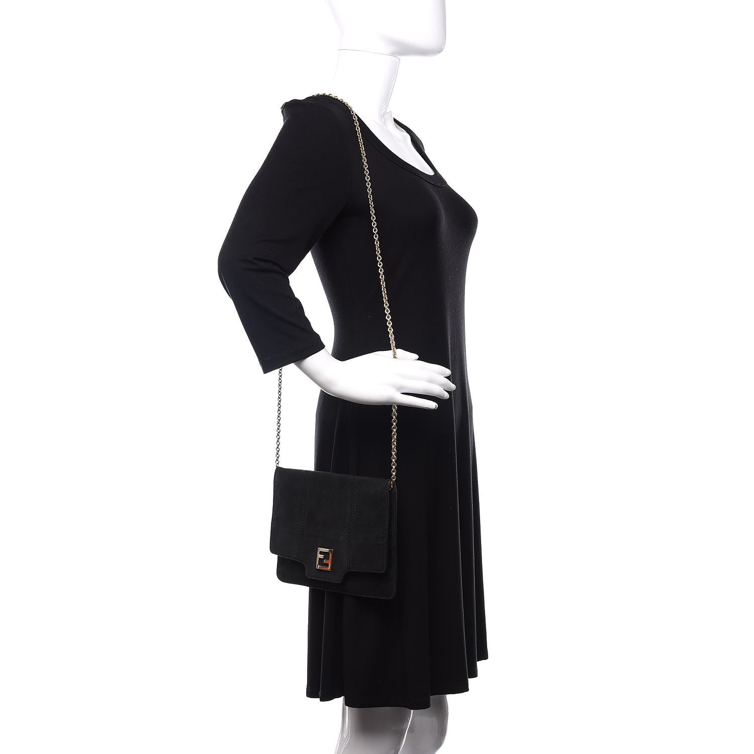 Fendi Metallic Nubuck Chain Shoulder Bag Black 2 of 10