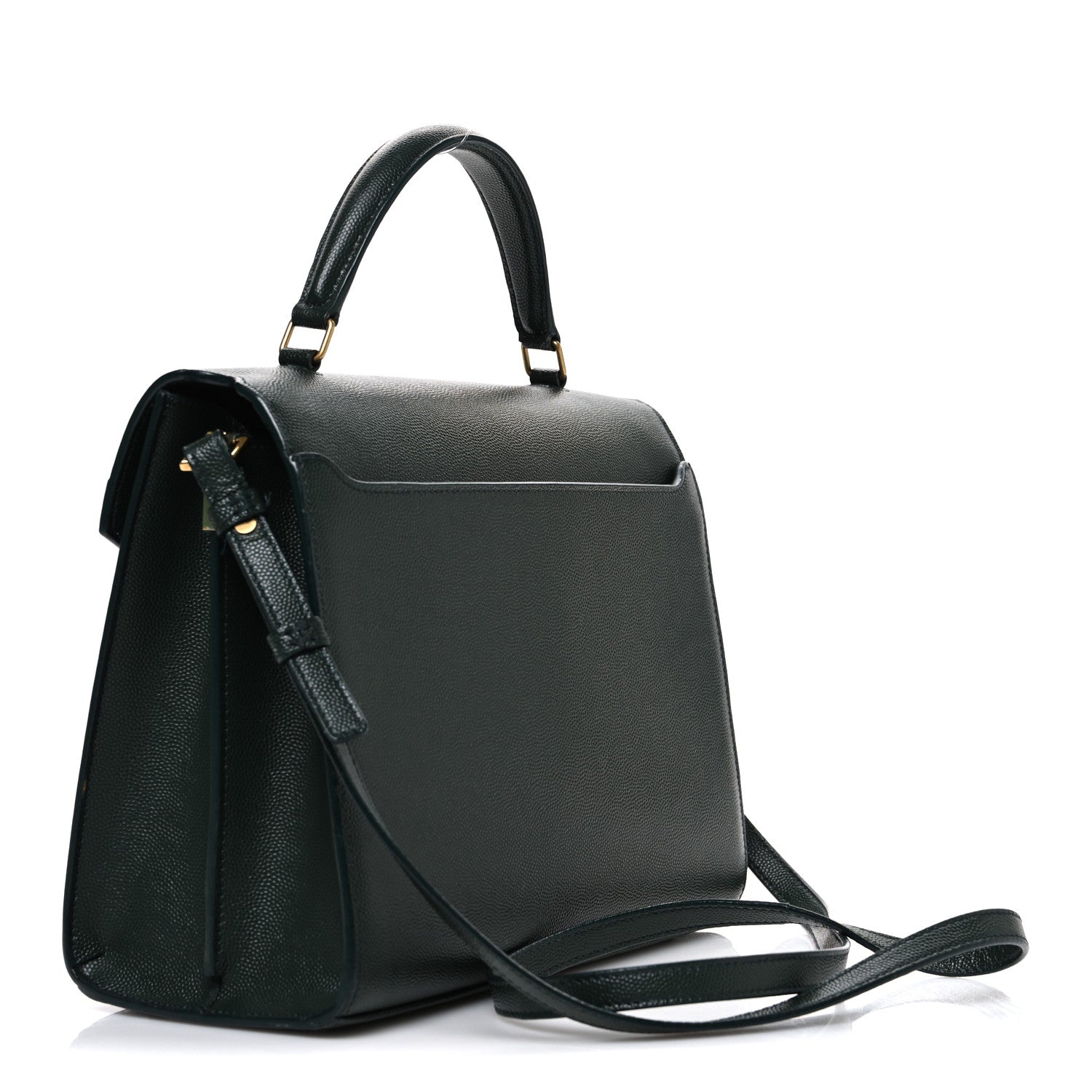 Saint Laurent Grain de Poudre Medium Classic Monogram Cassandra Top Handle Dark Green 2 of 11