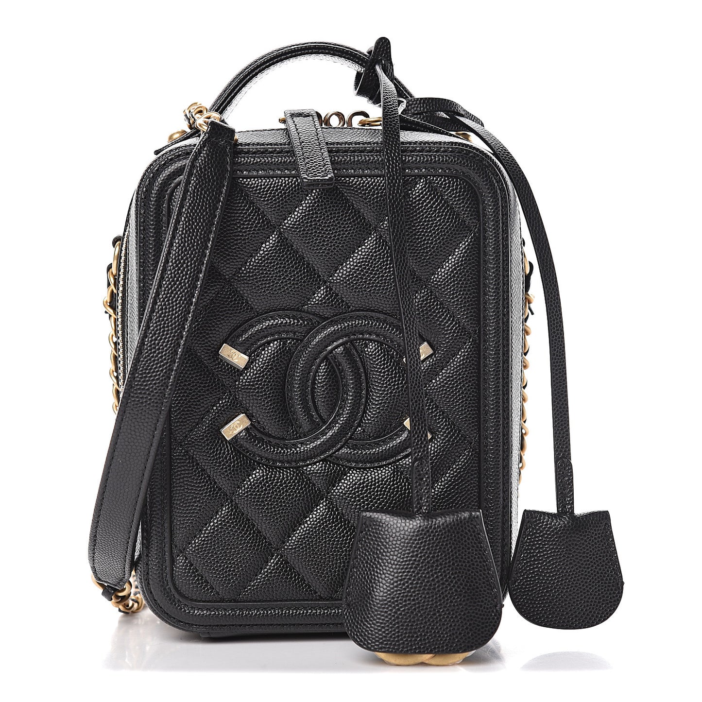 Caviar Quilted CC North South Filigree Vanity Case Black