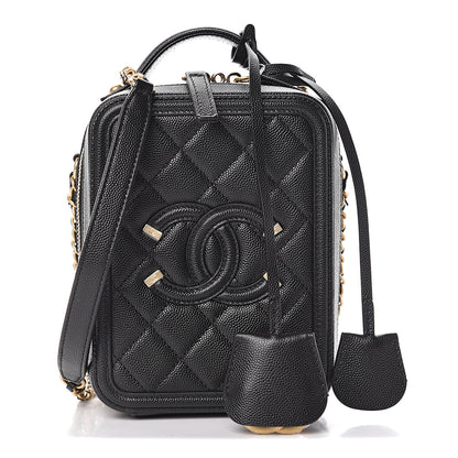 Chanel Caviar Quilted CC North South Filigree Vanity Case Black 1 of 10