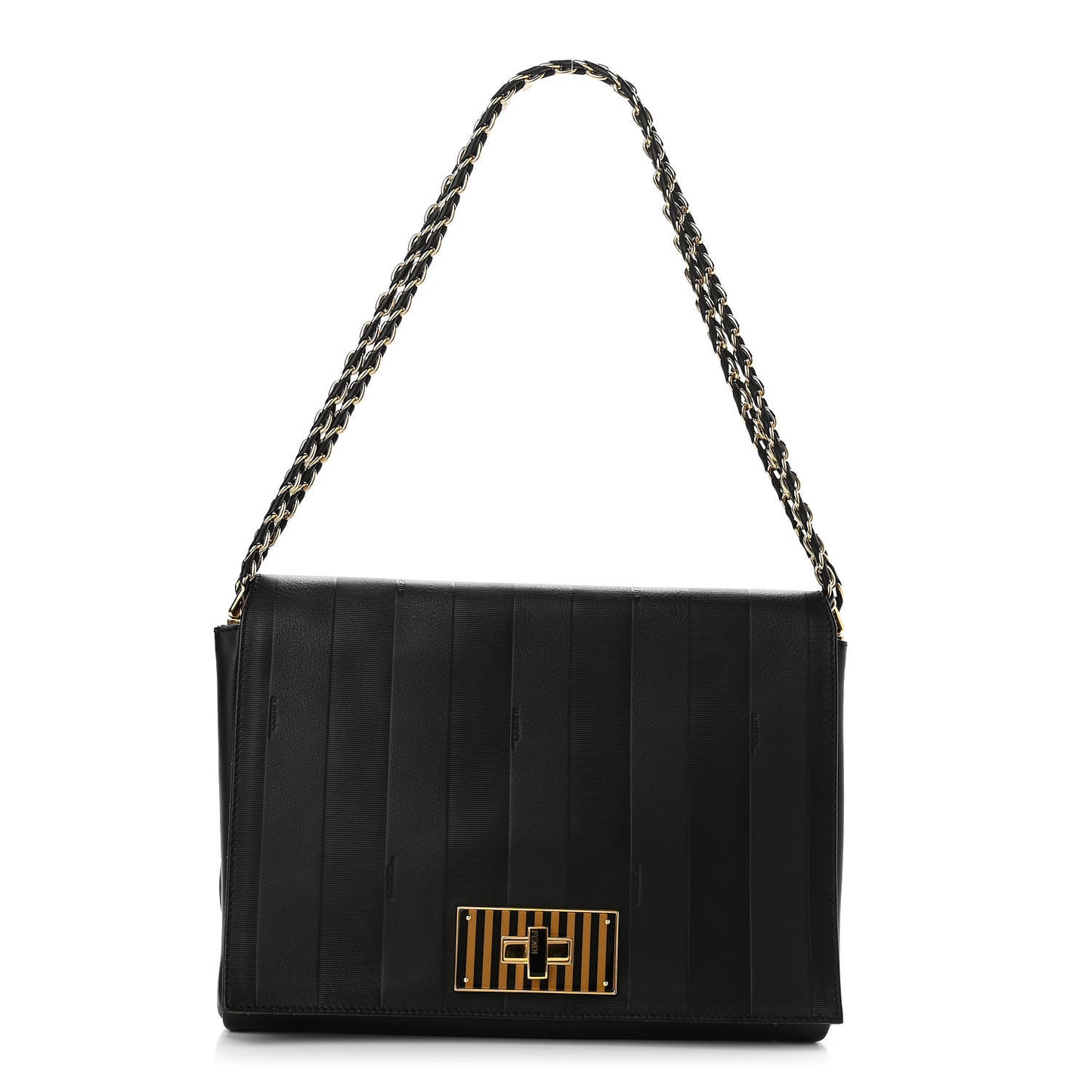 Grained Calfskin Pequin Embossed Medium Claudia Shoulder Bag Black