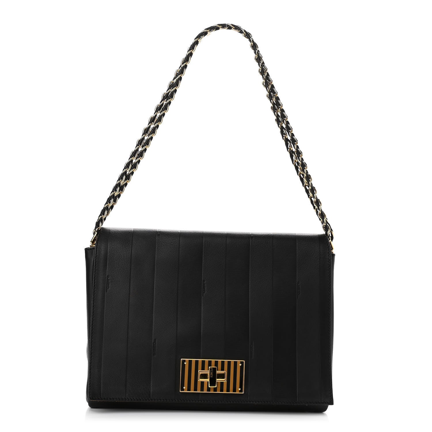 Fendi Grained Calfskin Pequin Embossed Medium Claudia Shoulder Bag Black 1 of 9