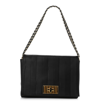 Fendi Grained Calfskin Pequin Embossed Medium Claudia Shoulder Bag Black 1 of 9