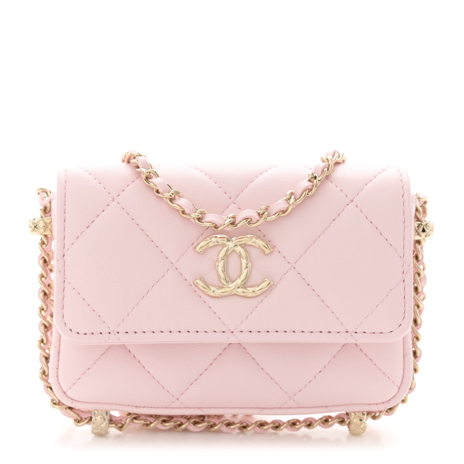 Chanel Lambskin Quilted Chain Around Coin Purse With Chain Light Pink 1 of 11