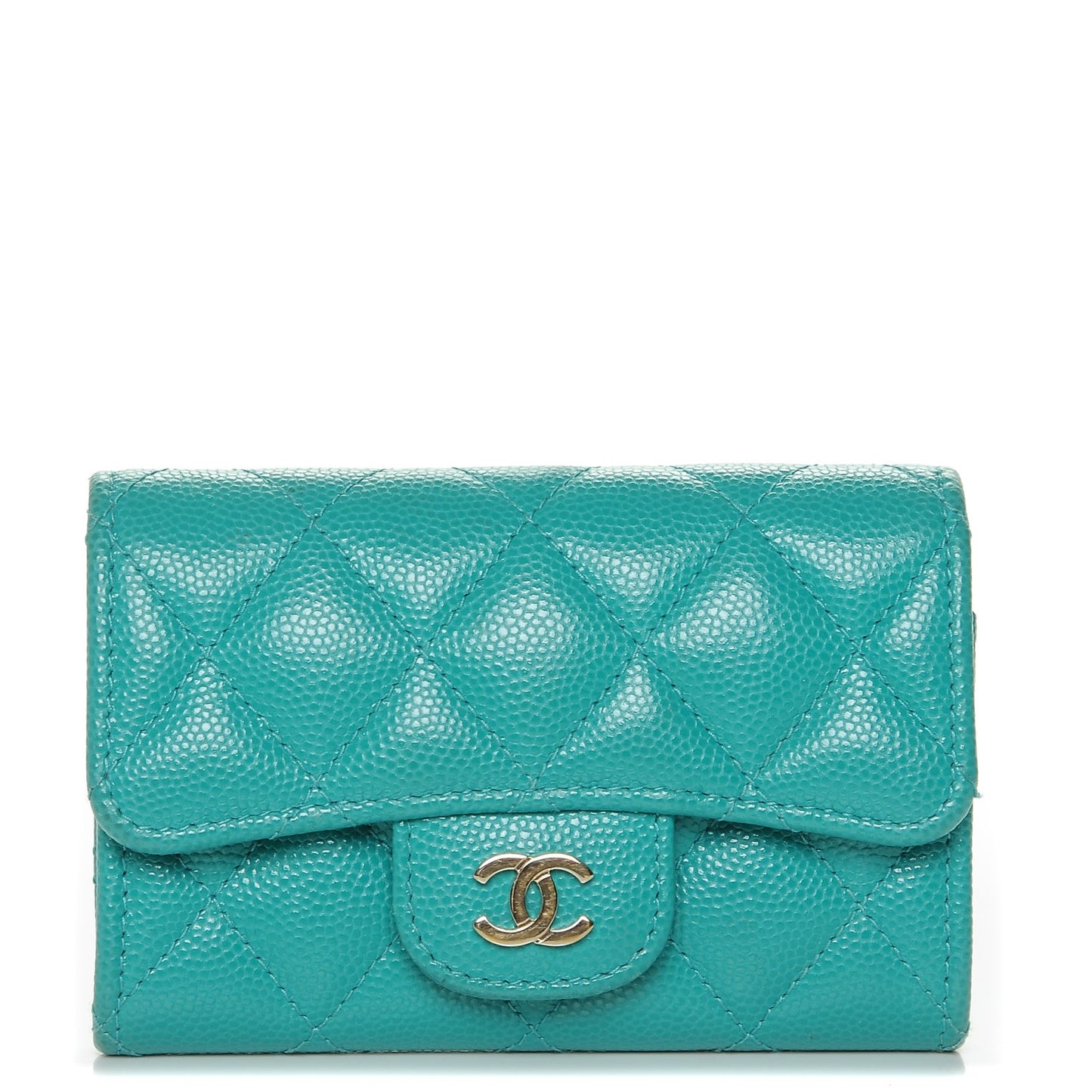 Caviar Quilted Flap Card Holder Turquoise