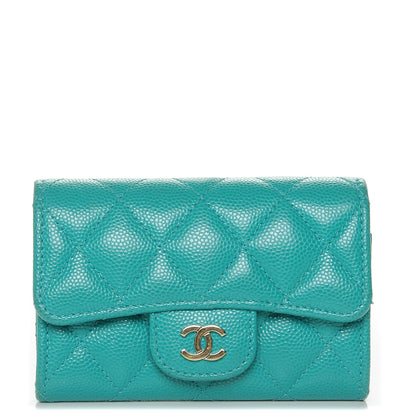Chanel Caviar Quilted Flap Card Holder Turquoise 1 of 8