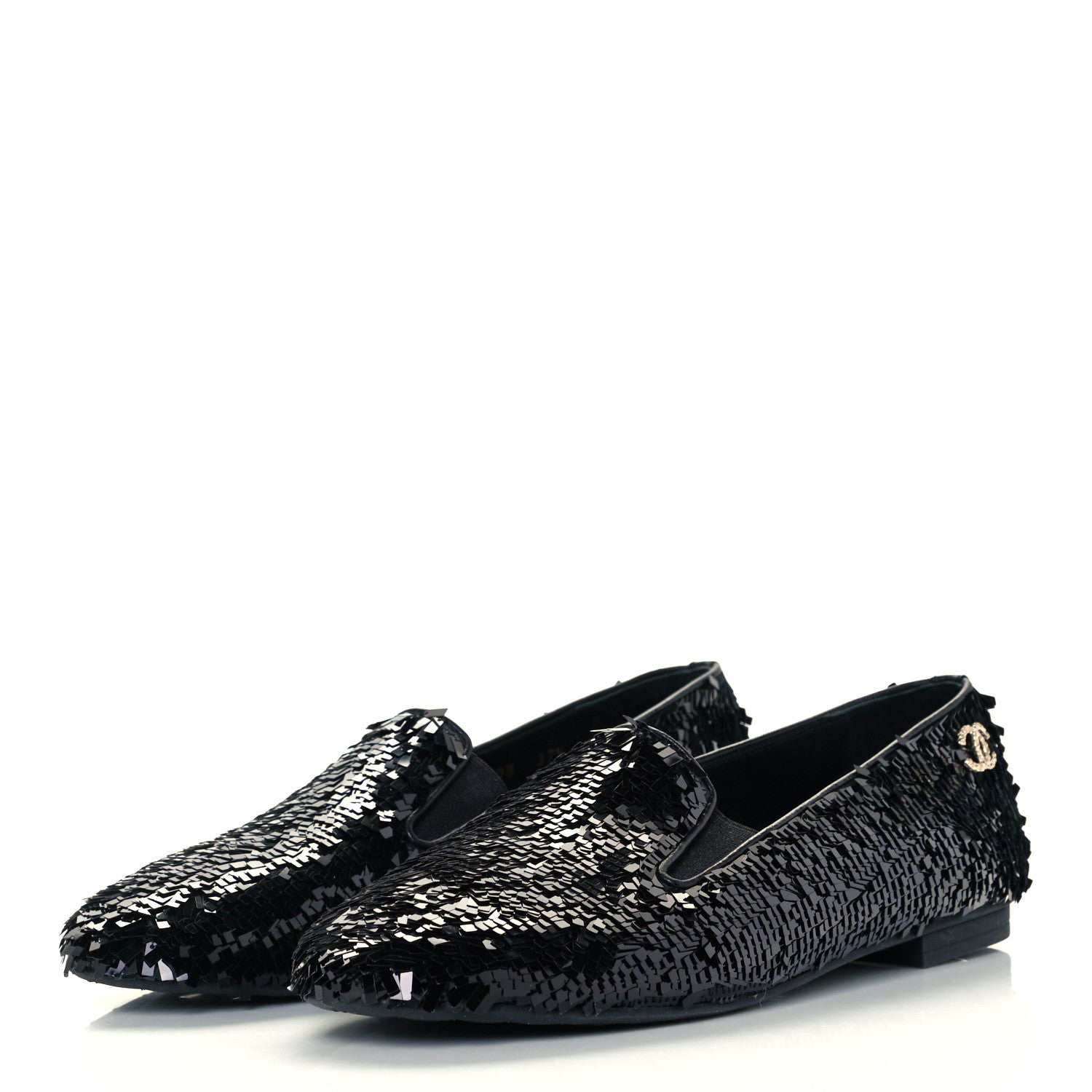 Chanel Sequin CC Loafers 37.5 Black 2 of 11
