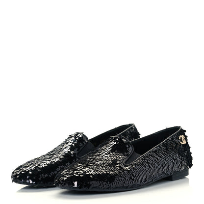 Chanel Sequin CC Loafers 37.5 Black 2 of 11