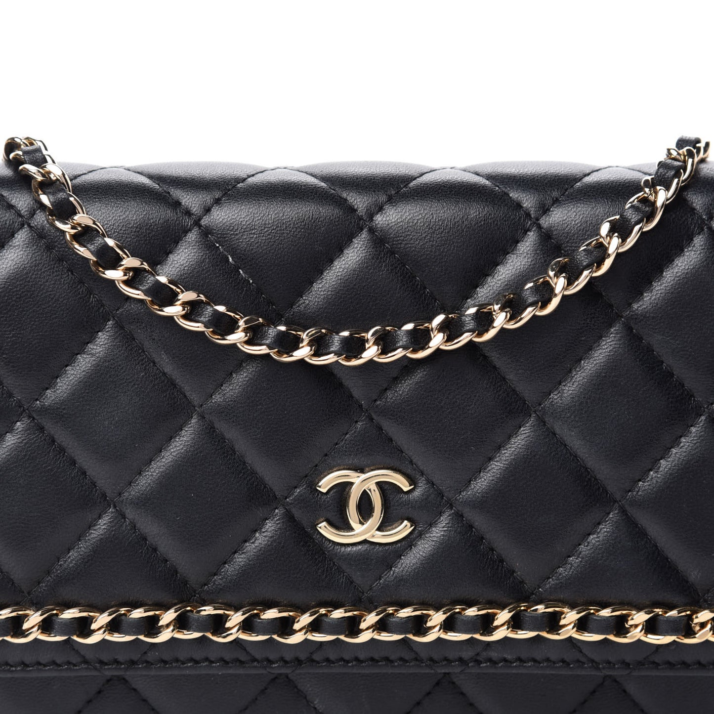 Lambskin Quilted Chain Around Wallet On Chain WOC Black