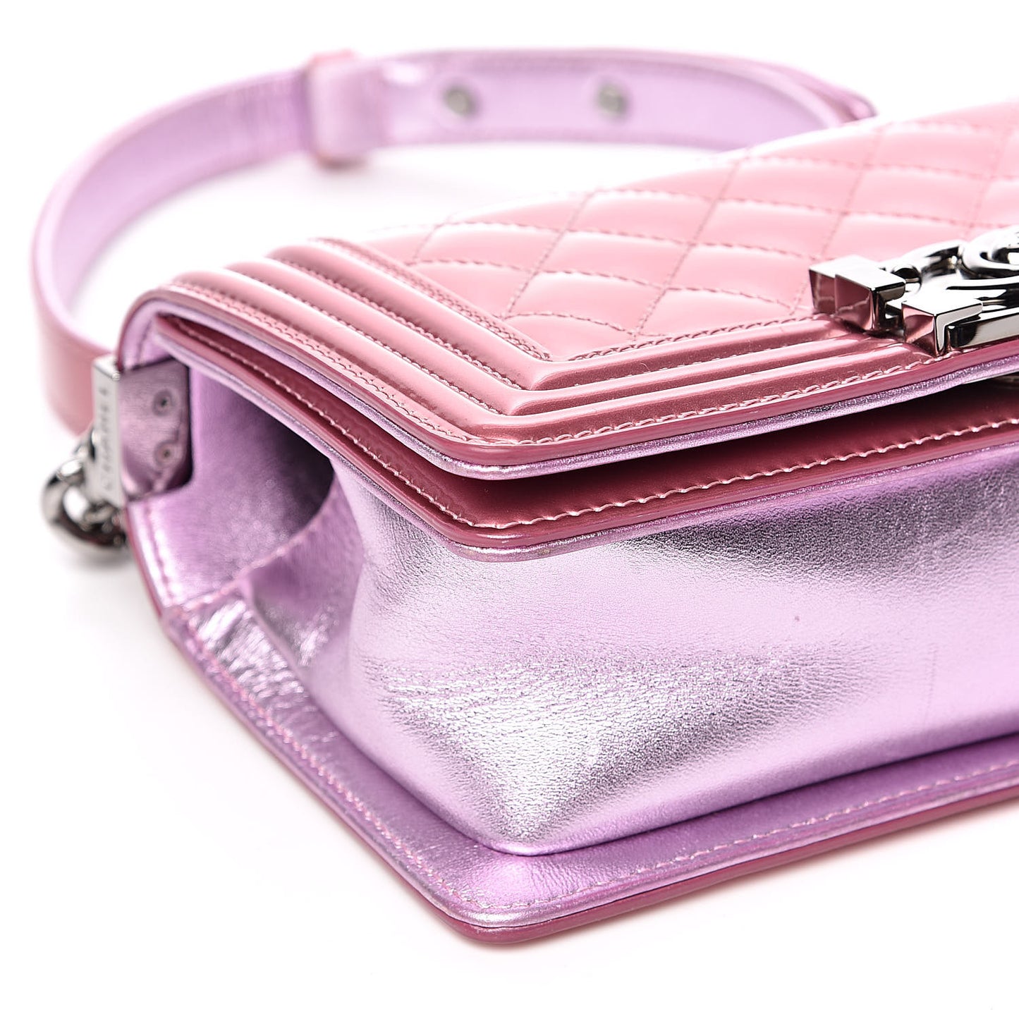 Metallic Patent Calfskin Quilted Small Boy Flap Pink