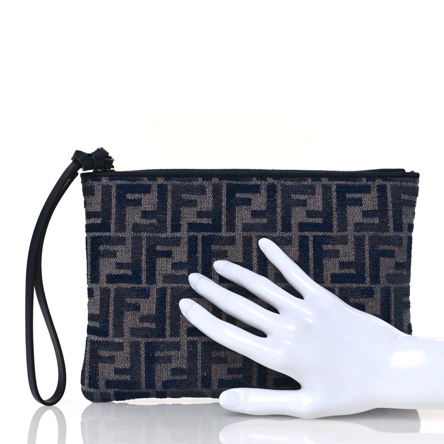 Chenille Vitello Grace FF Flat Pouch Grigio Notte Flamingo