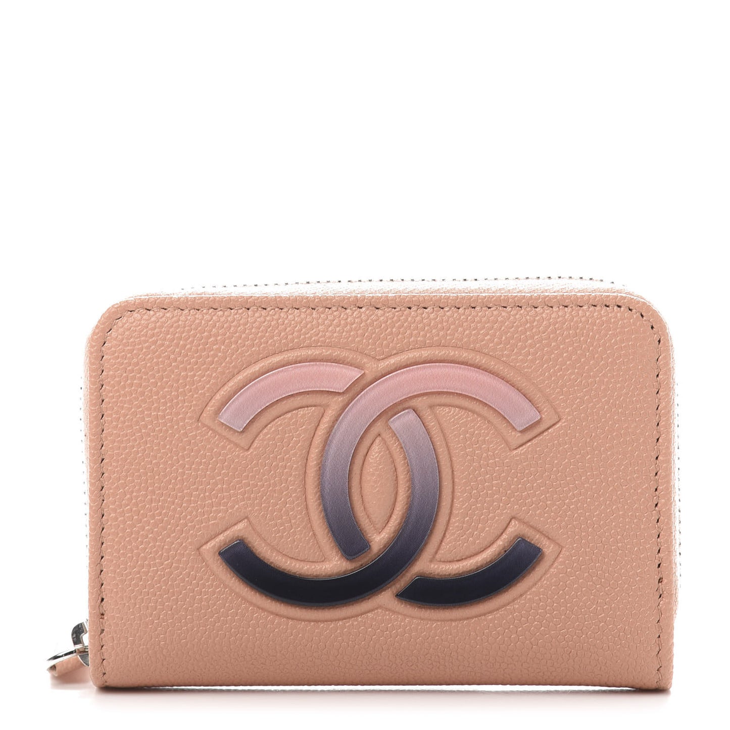 Caviar CC Small Zip Around Coin Purse Beige