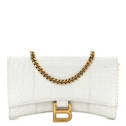 Balenciaga Shiny Calfskin Crocodile Embossed Hourglass Chain Bag White 1 of 11