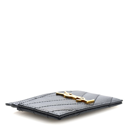 Saint Laurent Grain De Poudre Matelasse Chevron Monogram Credit Card Case Black 4 of 7