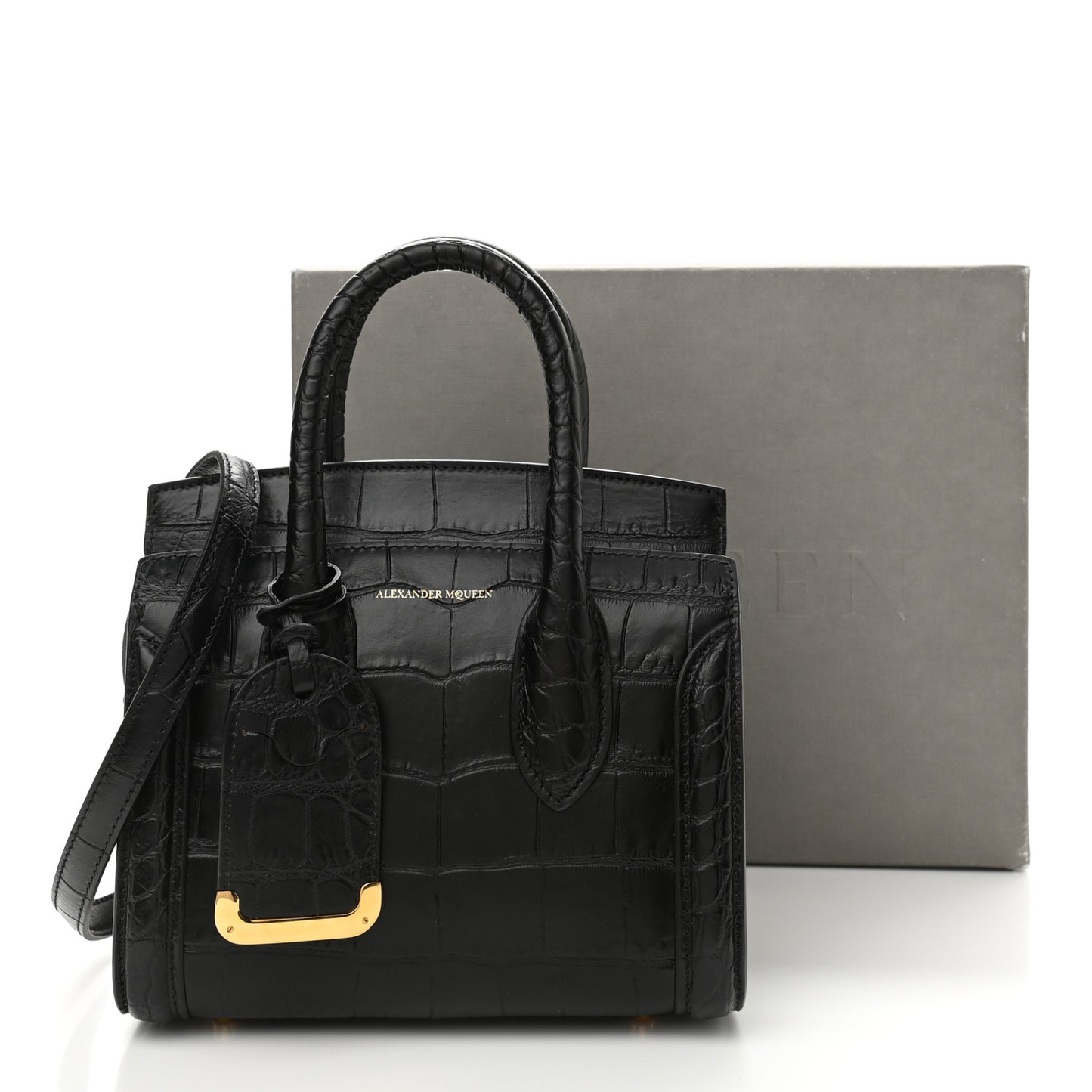 Calfskin Crocodile Embossed Mini Heroine 21 Black