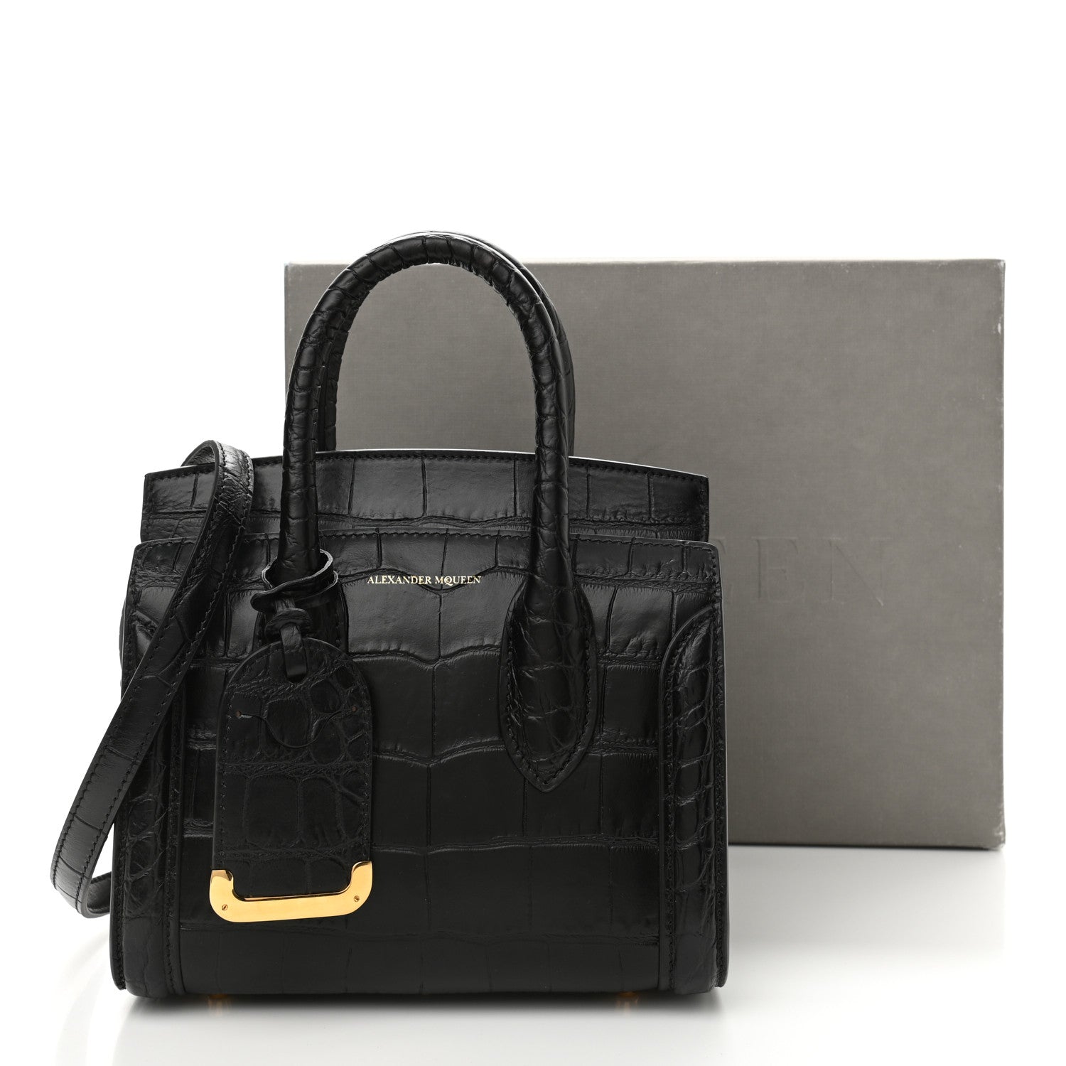 Alexander McQueen Calfskin Crocodile Embossed Mini Heroine 21 Black 10 of 10
