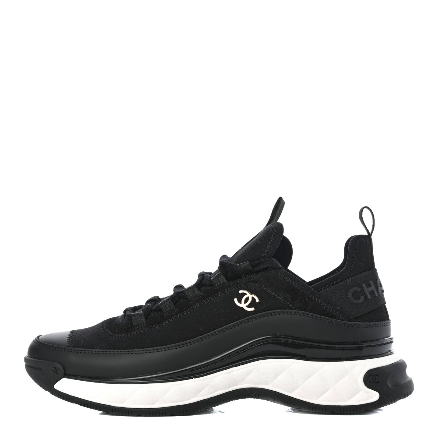 Velvet Calfskin Mixed Fibers CC Sneakers 40.5 Black