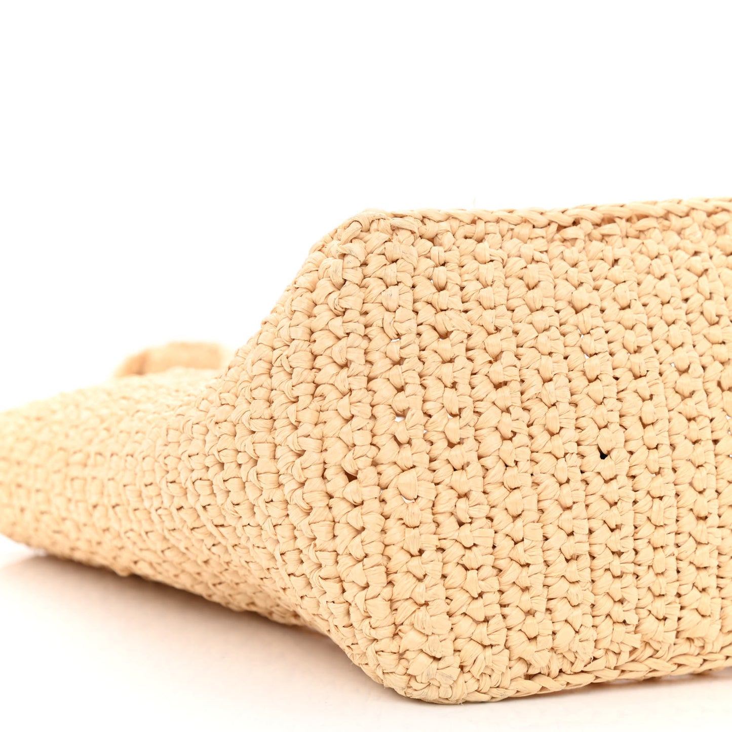 Yarn Raffia Effect Crochet Logo Embroidered Small Tote Bag Naturale