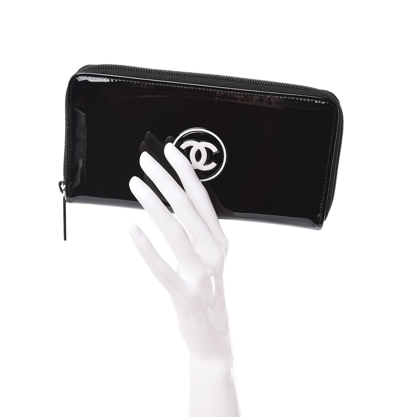 Patent Large Gusset CC Zip Wallet Black