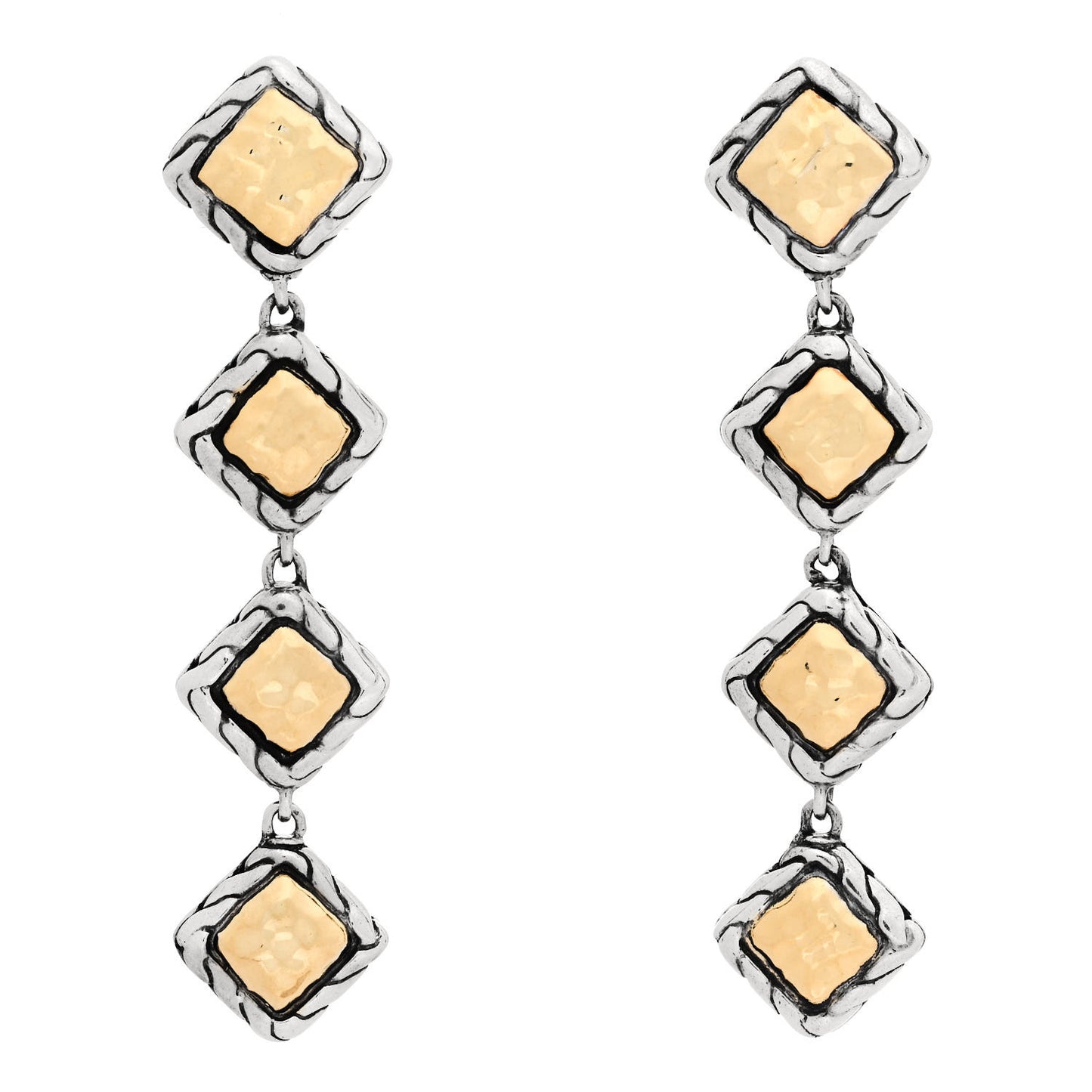 Sterling Silver 18K Yellow Gold Palu Square Drop Earrings