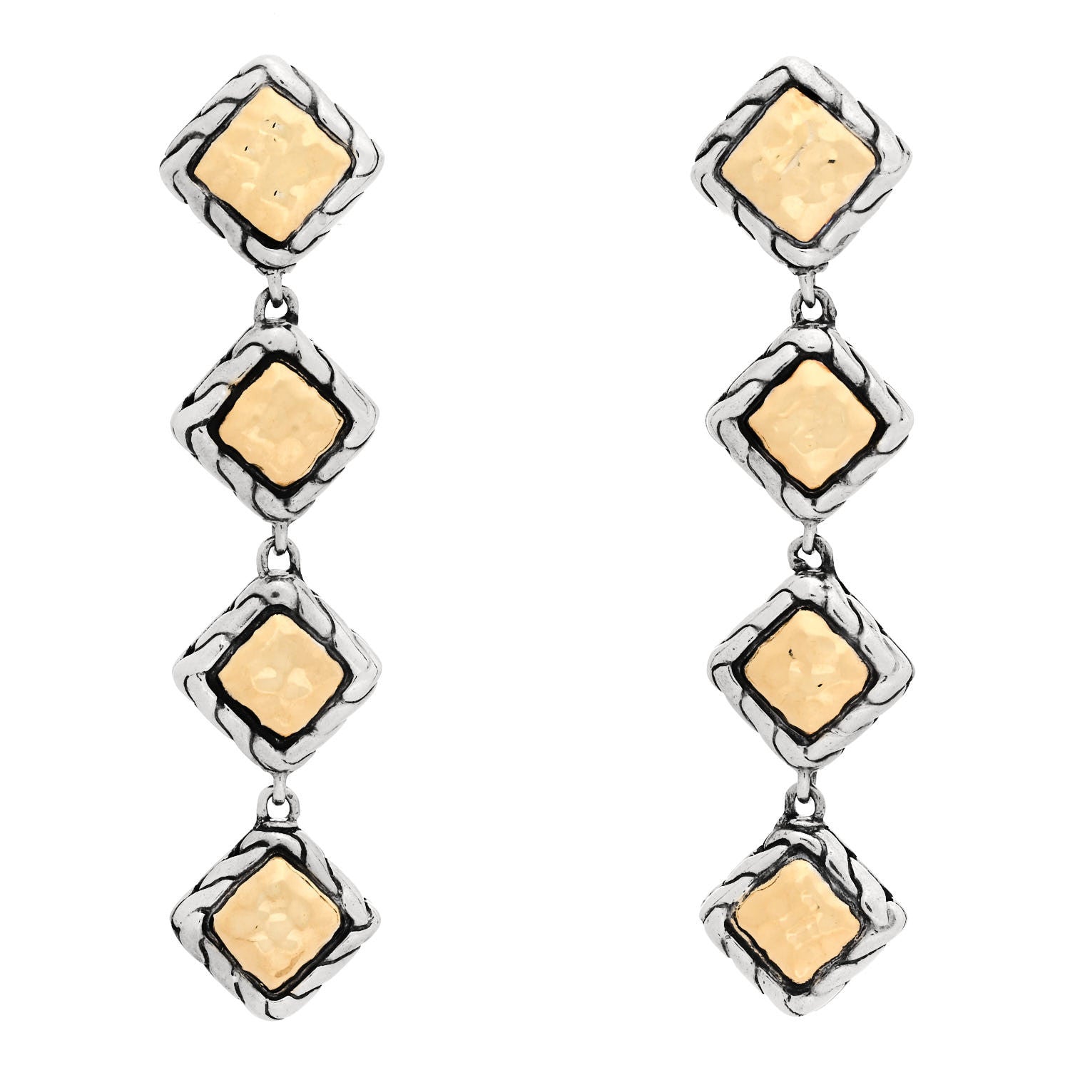 John Hardy Sterling Silver 18K Yellow Gold Palu Square Drop Earrings 1 of 4