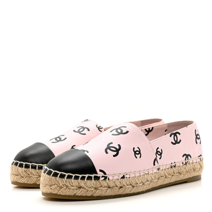 Chanel Lambskin Printed CC Espadrilles 38 Light Pink Black 3 of 9
