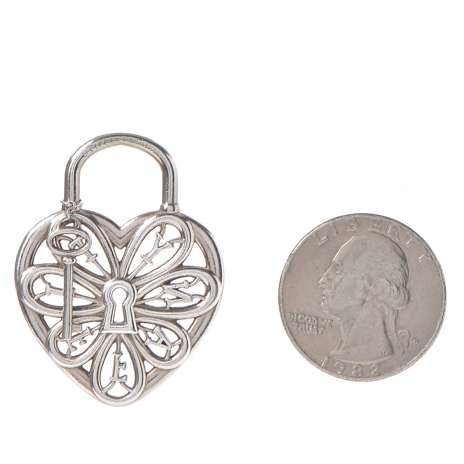 Tiffany Sterling Silver Filigree Heart Key Pendant Charm 2 of 3
