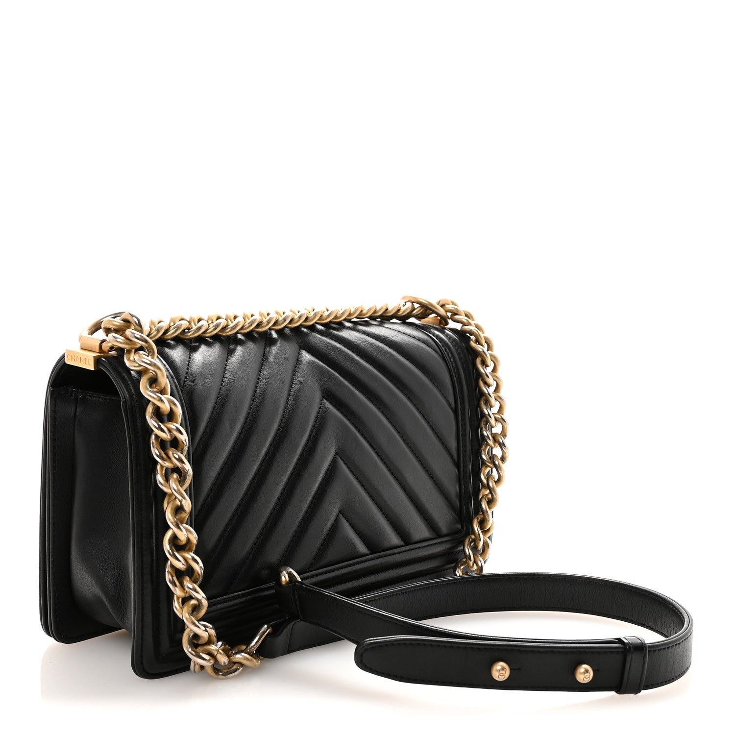 Chanel Lambskin Chevron Quilted Medium Boy Flap Black 3 of 10