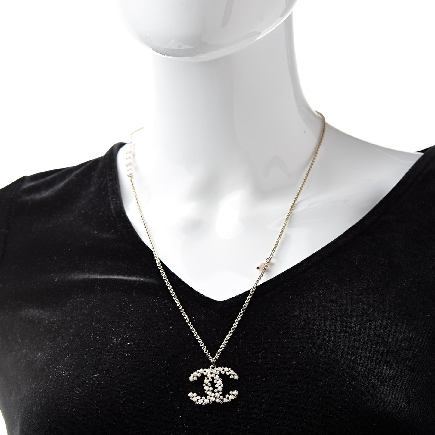 Crystal Pearl Snow Splash CC Pendant Necklace Gold