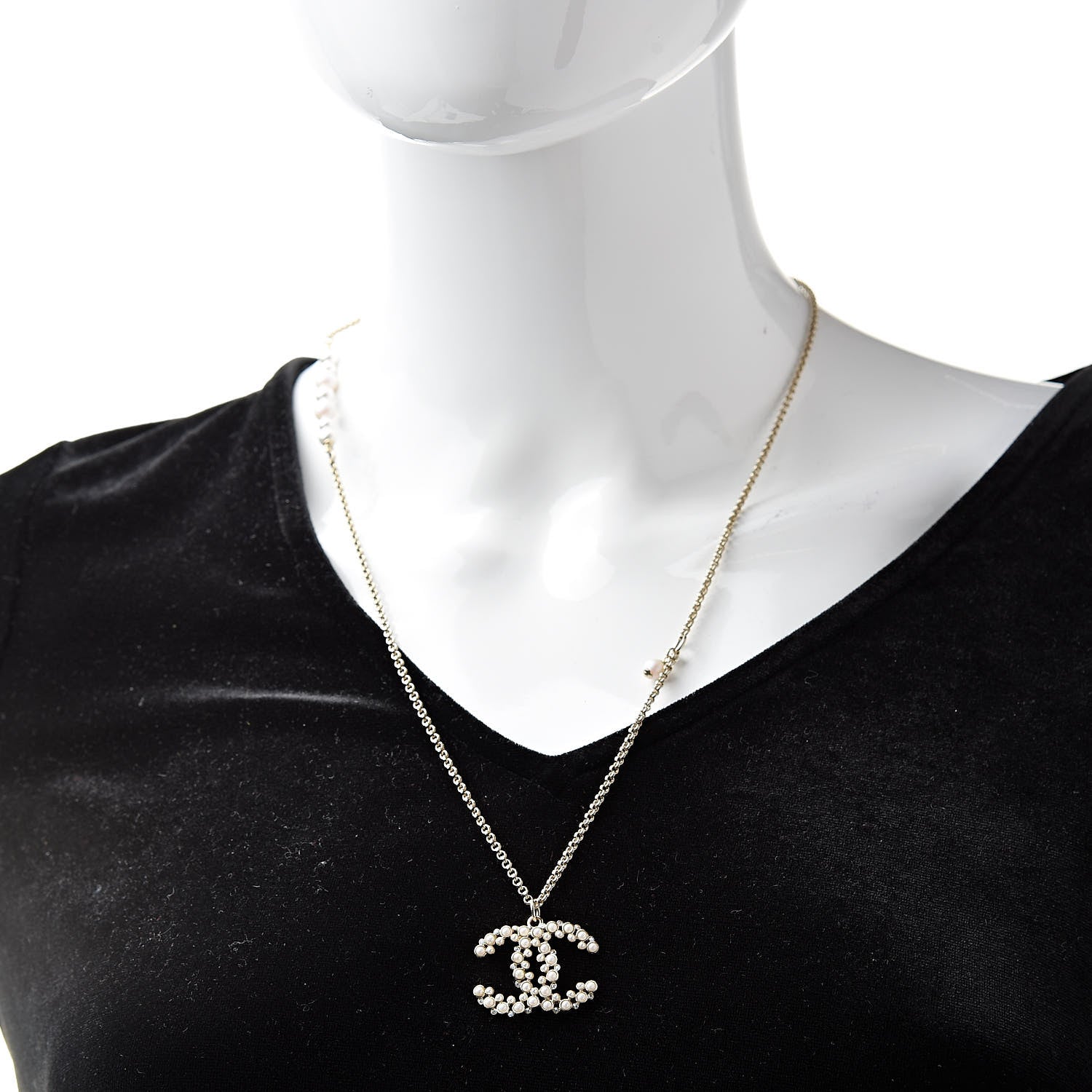 Chanel Crystal Pearl Snow Splash CC Pendant Necklace Gold 2 of 5