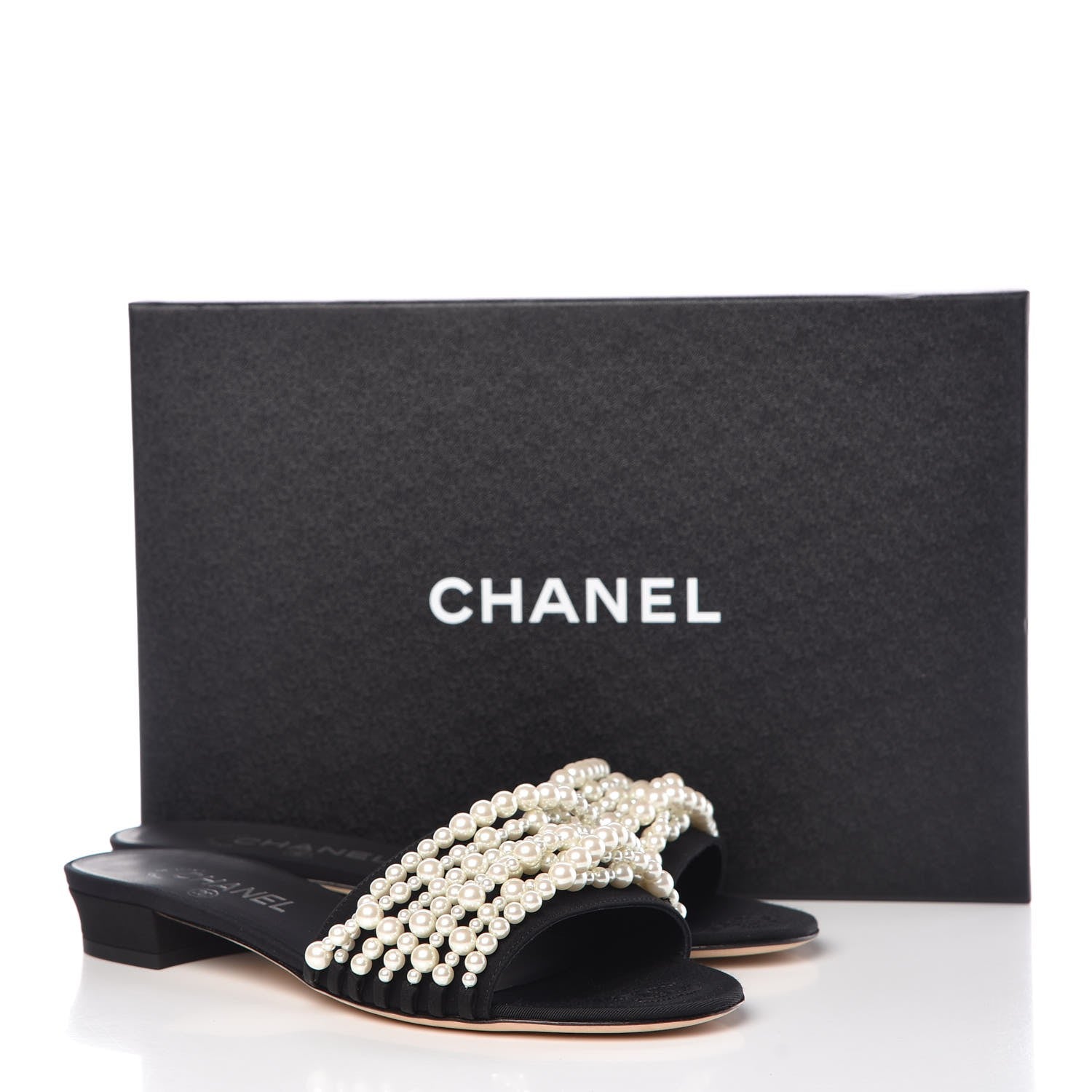 Chanel Felt Pearl Flat Sandals 38 Black 11 of 11