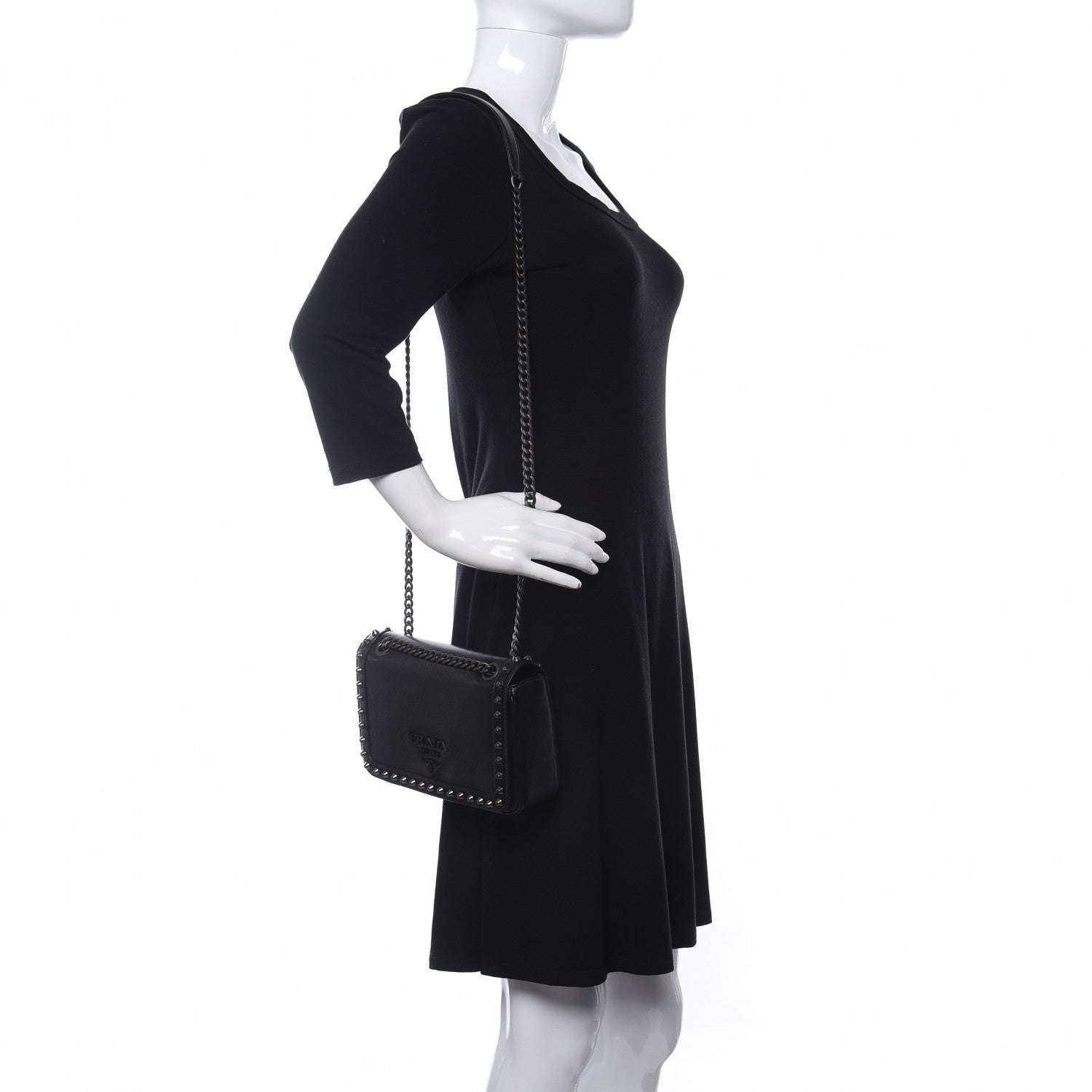 Prada Glace Calfskin Studded Crossbody Black 2 of 11