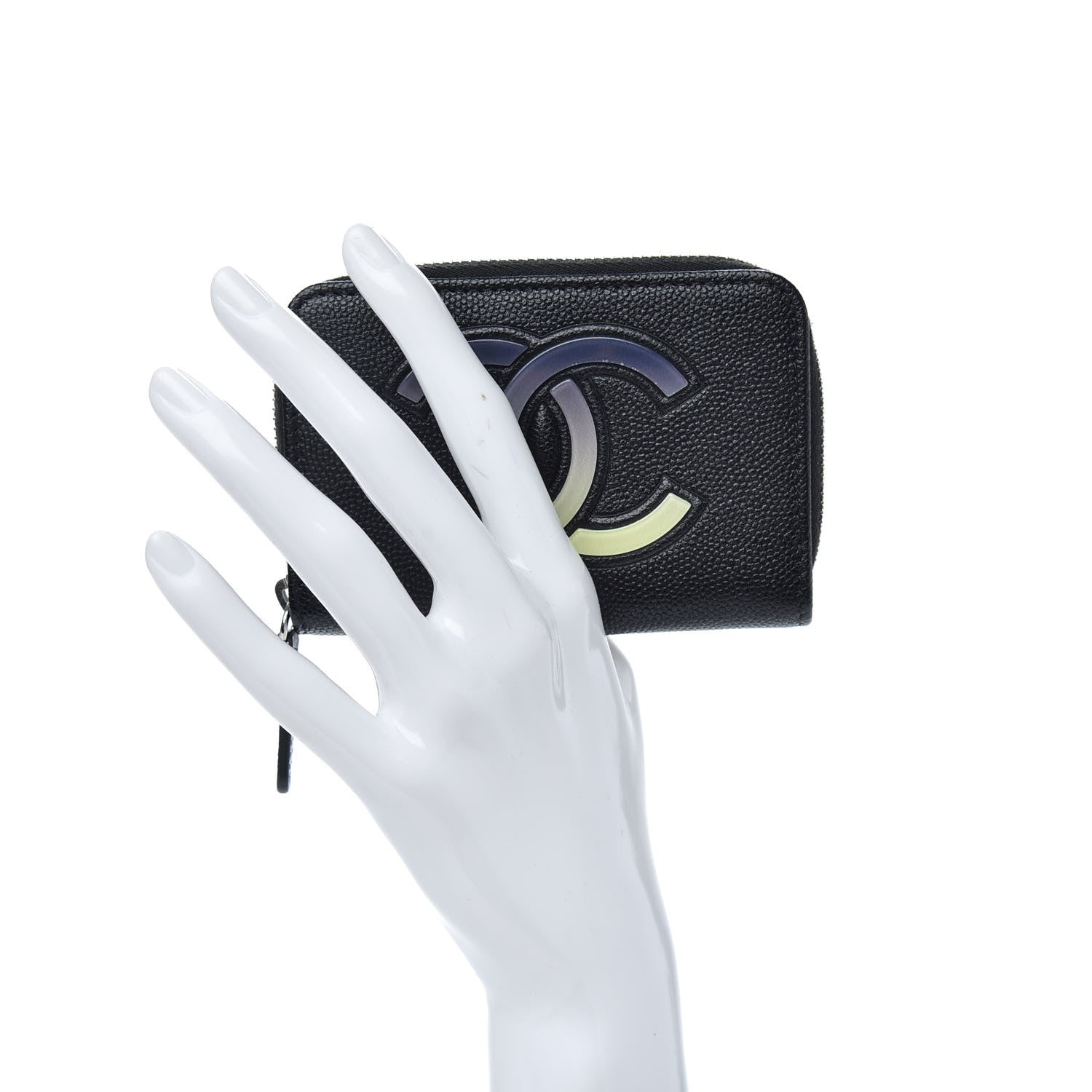 Chanel Caviar CC Small Zip Around Coin Purse Black Blue Green 2 of 7