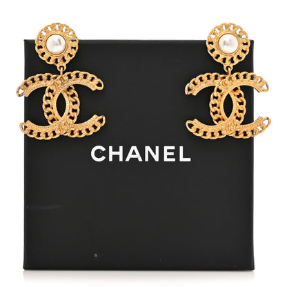 Chanel Metal Pearl CC Chain Drop Earrings Gold 8 of 8