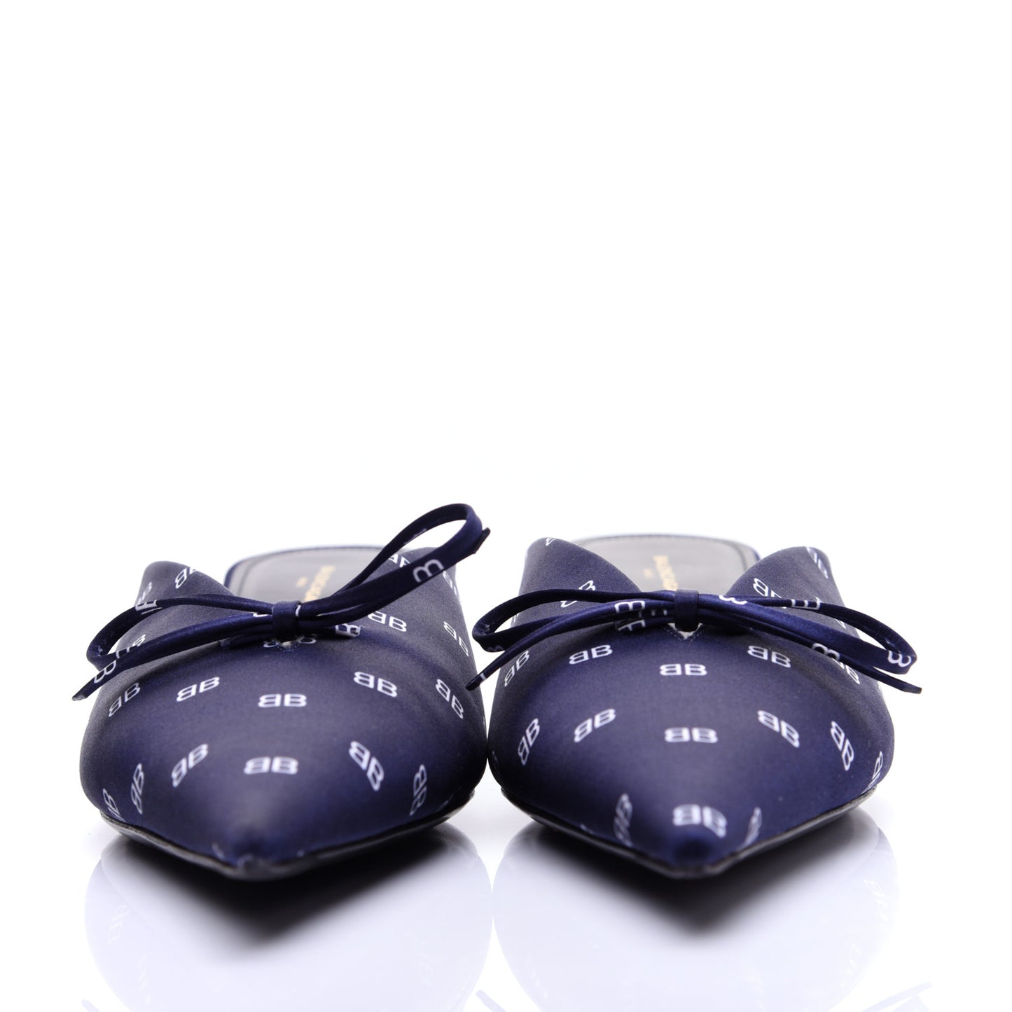 Crepe Satin BB Printed Knife Pointed Toe 40mm Mules 40 Blue White