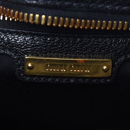Miu Miu Goatskin Madras Fiocco Bow Top Handle Tote Black 6 of 10