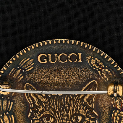 Gucci Metal Crystal Bead Feline Head Brooch 4 of 6
