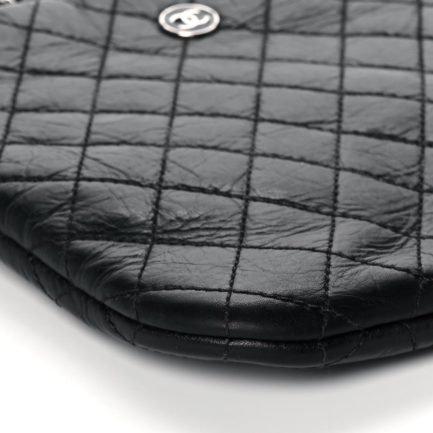 Aged Calfskin Quilted Crossbody Bag Black